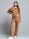 Women Brown Solid Collar Full Sleeve Tracksuit
