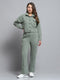 Women Green Solid Collar Full Sleeve Tracksuit
