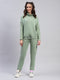Women Green Solid High Neck Full Sleeve Tracksuit