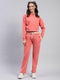 Women Peach Solid Mock Neck Full Sleeve Cords set