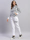 Women White Printed Hooded Full Sleeve Winter Tracksuit