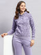 Women Purple Printed Hooded Full Sleeve Winter Tracksuit