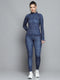 Women Navy Blue Printed Mock Neck Full Sleeve Tracksuit
