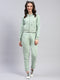 Women Green Solid Hooded Full Sleeve Tracksuit