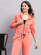 Women Pink Solid Mock Neck Full Sleeve Winter Tracksuit