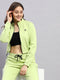 Women Green Solid Mock Neck Full Sleeve Winter Tracksuit