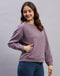 Women Purple Solid Round Neck Full Sleeve Sweatshirt