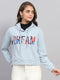 Women Blue Printed Hooded Full Sleeve Sweatshirt