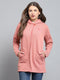 Women Peach Solid Hooded Full Sleeve Sweatshirt