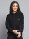 Women Black Solid Mock Neck Full Sleeve Sweatshirt