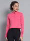 Women Pink Solid Mock Neck Full Sleeve Sweatshirt