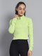 Women Green Solid Mock Neck Full Sleeve Sweatshirt