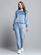 Women Blue Solid Round Neck Full Sleeve Tracksuit