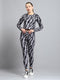 Women Black Printed Round Neck Full Sleeve Tracksuit