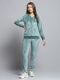 Women Green Solid Hooded Full Sleeve Tracksuit