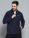 Men Navy Blue Solid Mock Neck Full Sleeve Sweatshirt