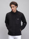 Men Black Solid Mock Neck Full Sleeve Sweatshirt
