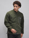 Men Olive Solid Mock Neck Full Sleeve Sweatshirt