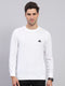 Men White Self Design Round Neck Full Sleeve Pullover