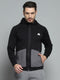 Men Black Self Design Hooded Full Sleeve Pullover