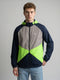 Men Navy Blue Colourblocked Detachable Hood Full Sleeve Windcheater