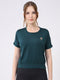 Women Green Solid Round Neck Half Sleeve Top