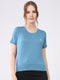 Women Blue Solid Round Neck Half Sleeve Top
