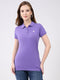Women Purple Solid Collar Half Sleeve T-Shirt