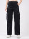 Women Black Solid Straight Fit Cargo