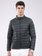 Men Dark Green Solid Mock Neck Full Sleeve Jacket