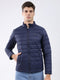 Men Navy Blue Solid Collar Full Sleeve Jacket