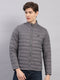 Men Grey Solid Stand Collar Full Sleeve Jacket
