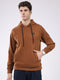 Men Tan Solid Hooded Full Sleeve Sweatshirt