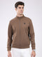 Men Brown Solid Mock Neck Full Sleeve Sweatshirt