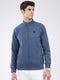 Men Blue Solid Mock Neck Full Sleeve Sweatshirt