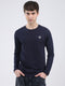 Men Navy Blue Solid Round Neck Full Sleeve Winter T-Shirt