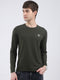 Men Olive Solid Round Neck Full Sleeve Winter T-Shirt