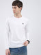 Men White Solid Round Neck Full Sleeve Winter T-Shirt