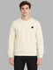 Men Cream Solid Round Neck Full Sleeve Sweatshirt