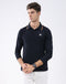 Men Navy Blue Solid Collar Full Sleeve T-Shirt