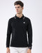 Men Black Self Design Collar Full Sleeve T-Shirt