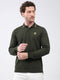 Men Olive Solid Collar Full Sleeve Winter T-Shirt