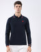 Men Navy Blue Self Design Collar Full Sleeve T-Shirt