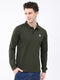 Men Olive Solid Collar Full Sleeve Winter T-Shirt