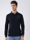 Men Navy Blue Solid Collar Full Sleeve Winter T-Shirt