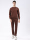 Men Brown Solid Round Neck Full Sleeve Winter Tracksuit
