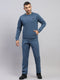 Men Dark Blue Solid Round Neck Sleeveless Winter Tracksuit
