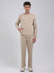 Men Beige Solid Round Neck Full Sleeve Winter Tracksuit