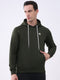 Men Olive Solid Hooded Full Sleeve Sweatshirt