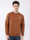 Men Brown Solid Round Neck Full Sleeve Sweatshirt